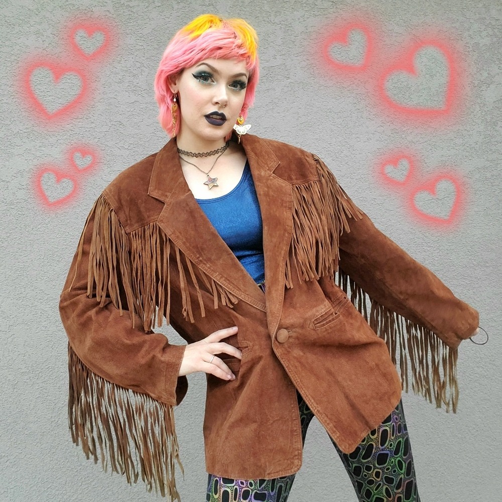 Leather Cottage Vintage 80's / 90's Cognac Brown Western Suede Fringe Jacket